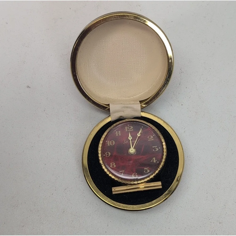 Seth Thomas Wind‎ Up Travel Alarm Clock Folding Case Vintage Gold Tone